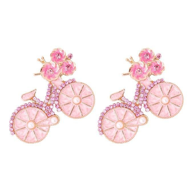 Nuevo broche de bicicleta rosa, broche de alta gama, broche retro con diamantes de imitación, antiluz_voghion.com