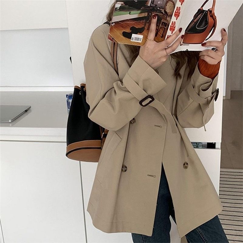 Trench corto e piccolo da donna, stile britannico per la primavera e l'autunno, elegante soprabito casual snellente_voghion.com