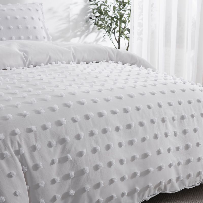 Fluffy Cut Flower Dot White Ball Quilt Cover Home Textile Bedding Three Piece Set_voghion.com