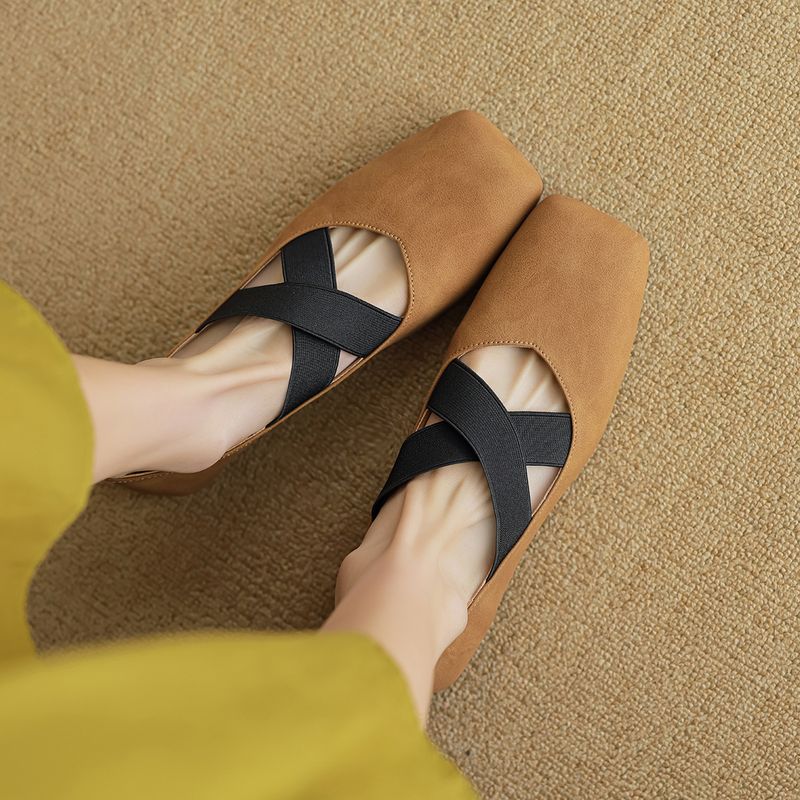 Silver Ballet Shoes Women's Light Mouth Vintage Cross Strap Square Head Single Shoes Women's Soft Sole_voghion.com