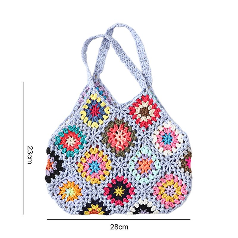 Lihao Women Tote Bag Floral Crochet Large Capacity Handmade Vintage Multicolor Hollow Out Handbag for Travel-Khaki One_voghion.com