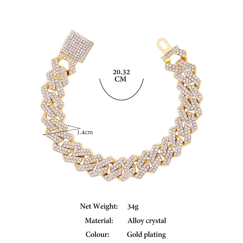 2025 New Arrivals Hip Hop 14MM Prong Link Necklace & Bracelet Iced Out Bling Cuban Chain Rhinestone Chains For Men Punk Rapper Jewelry_voghion.com