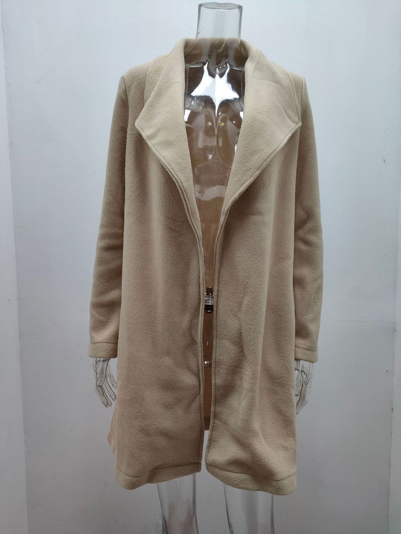 Modischer Damenmantel aus massiver Wolle mit Revers und Schnürung_voghion.com