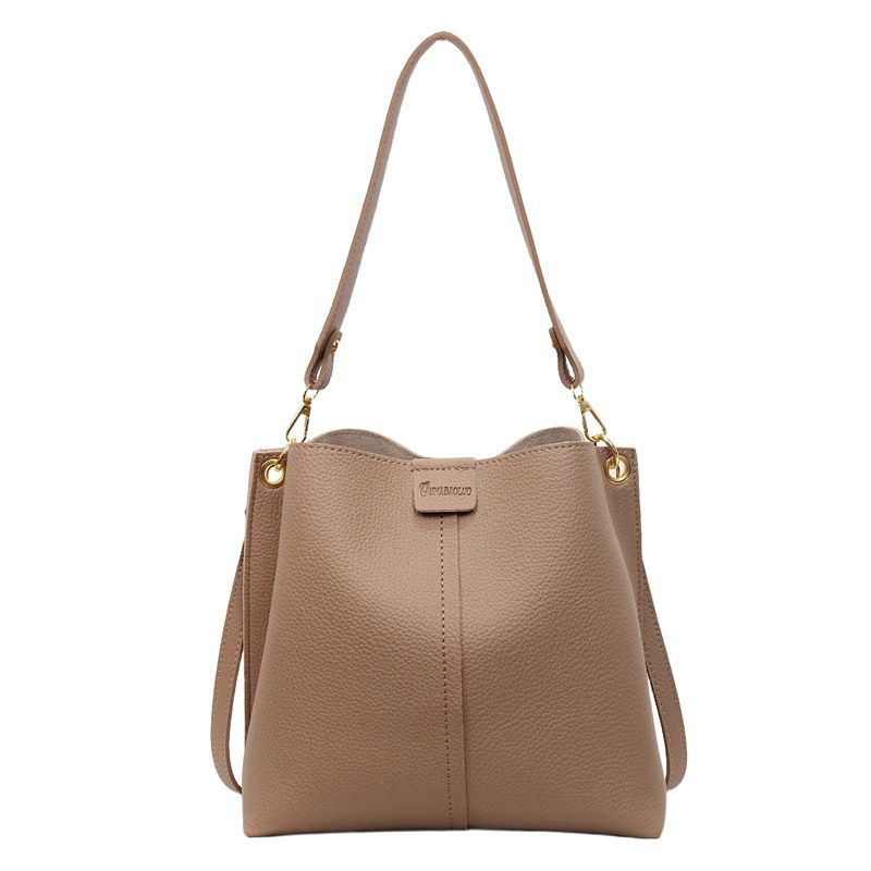 Borsa a tracolla grande e capiente da donna, modello secchiello, 2025, nuova moda autunnale, versatile, con tracolla larga e semplice texture_voghion.com