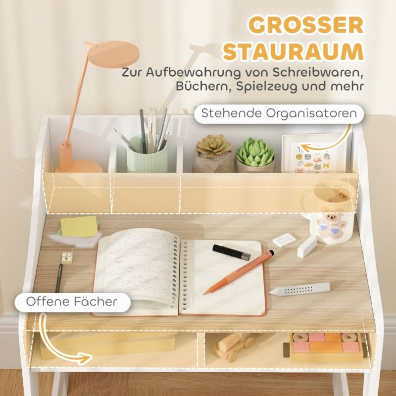 Kinder-Schreibtisch-Set Mit Stauraum, Offene Fächer, Stuhl, 3-8 Jahre, Holz_voghion.com
