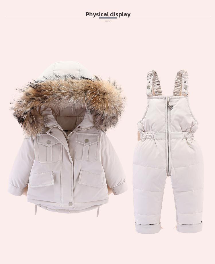 2025 Kinder Daunenjacke Kleinkind Kleinkind 1-5 Jahre alt Jungen und Mädchen neue Winter zweiteilige Set Top + Overalls_voghion.com