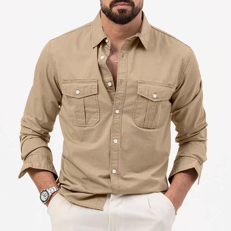 2024 Nova Estação Independente Transfronteiriça Camisa Masculina Multi-bolso Casual Manga Longa Camisa Masculina_voghion.com