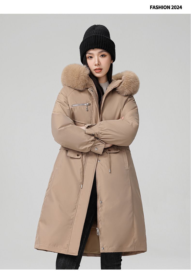 Damen-Winterparka mit abnehmbarer Kunstpelzkapuze, locker sitzender langer Trenchcoat, warme Daunenalternative für Übergrößen_voghion.com