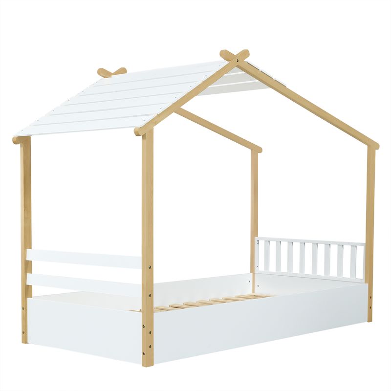 Holzbett 90x190cm In Hausdesign, Schlichtes Design, Bianco+Natur_voghion.com