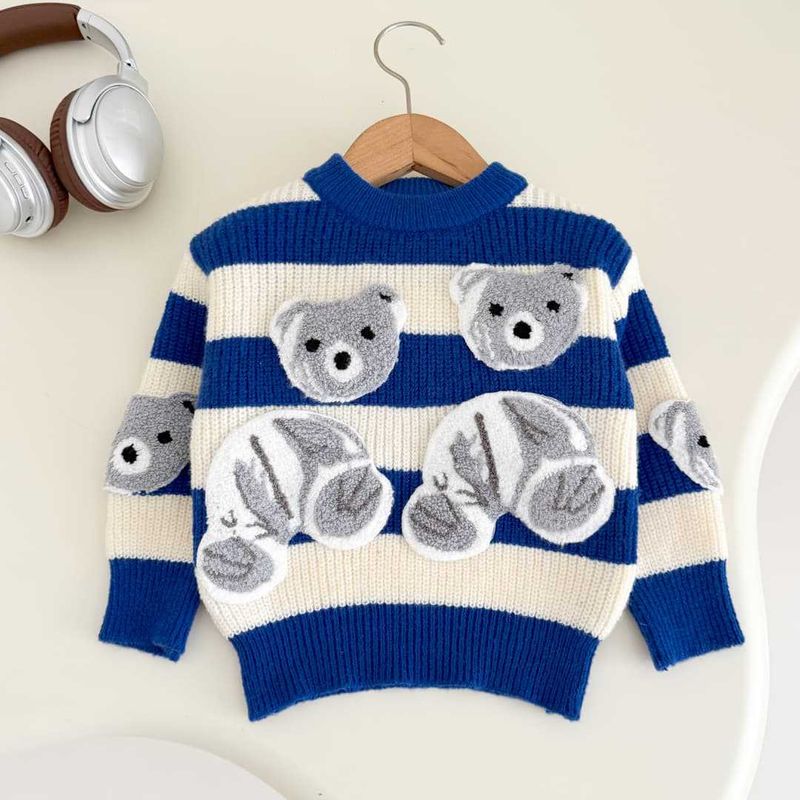 Set di maglioni invernali caldi per bambini - Pullover spesso a maniche lunghe con scollo rotondo per bambini e bambine - Completo casual comodo (blu, nero)_voghion.com