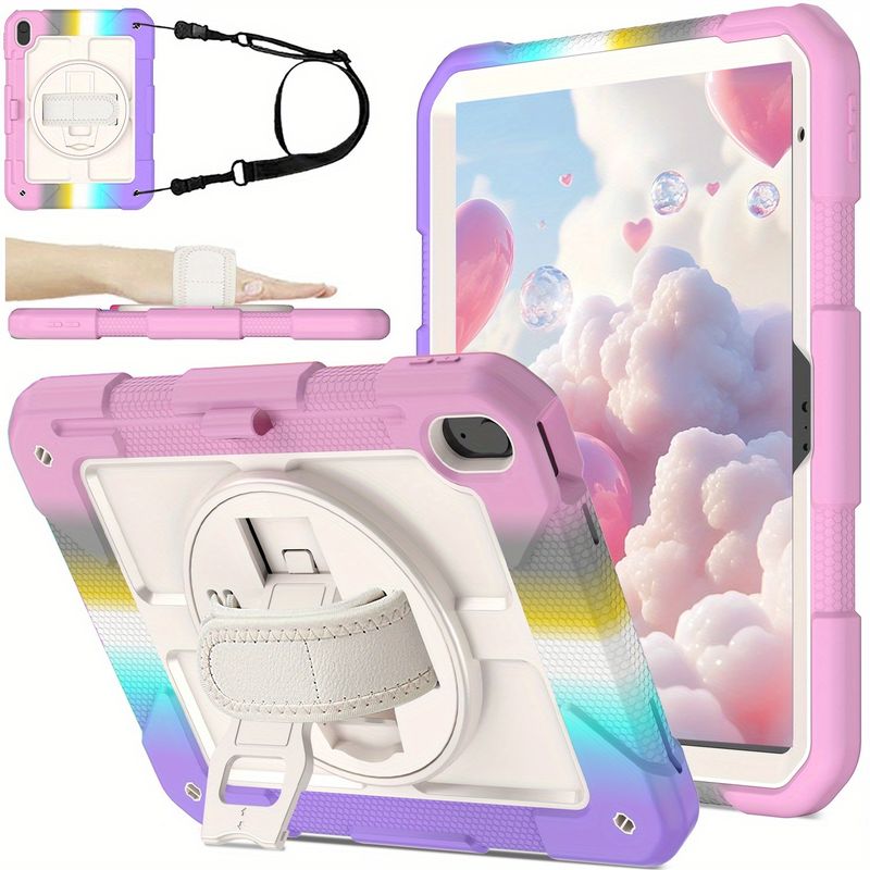11-Inch Protective Case For Tablet, Shock-proof Jacket With 360-degree Rotating Bracket, Pen Slot And Portable Shoulder Back Design, Black._voghion.com