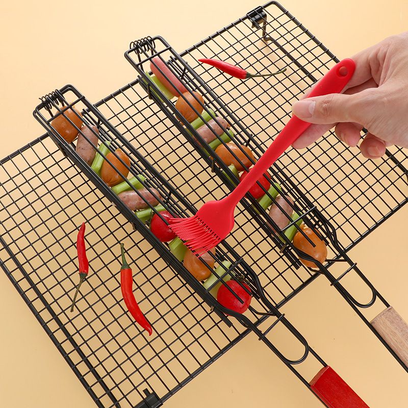 Ahşap Saplı Kafes Açık Hava Kamp Et Sebze Barbekü Solungaç Ağı Raf Piknik Solungaçlama Aleti Kömür Solungaçlı Sosis_voghion.com
