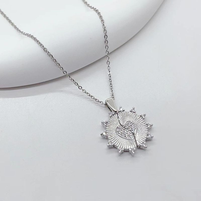 Titanium Steel Copper Heart Shape Flower Butterfly Pendant Necklace_voghion.com