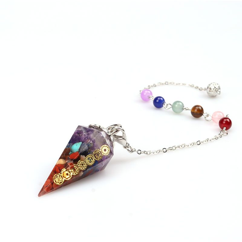 30mm Hexagonal Crystal Resin Pendant - Natural Gravel Cone Chakra Beads With Adjustable Cotton Cord For Yoga, Meditation & Energy Healing_voghion.com