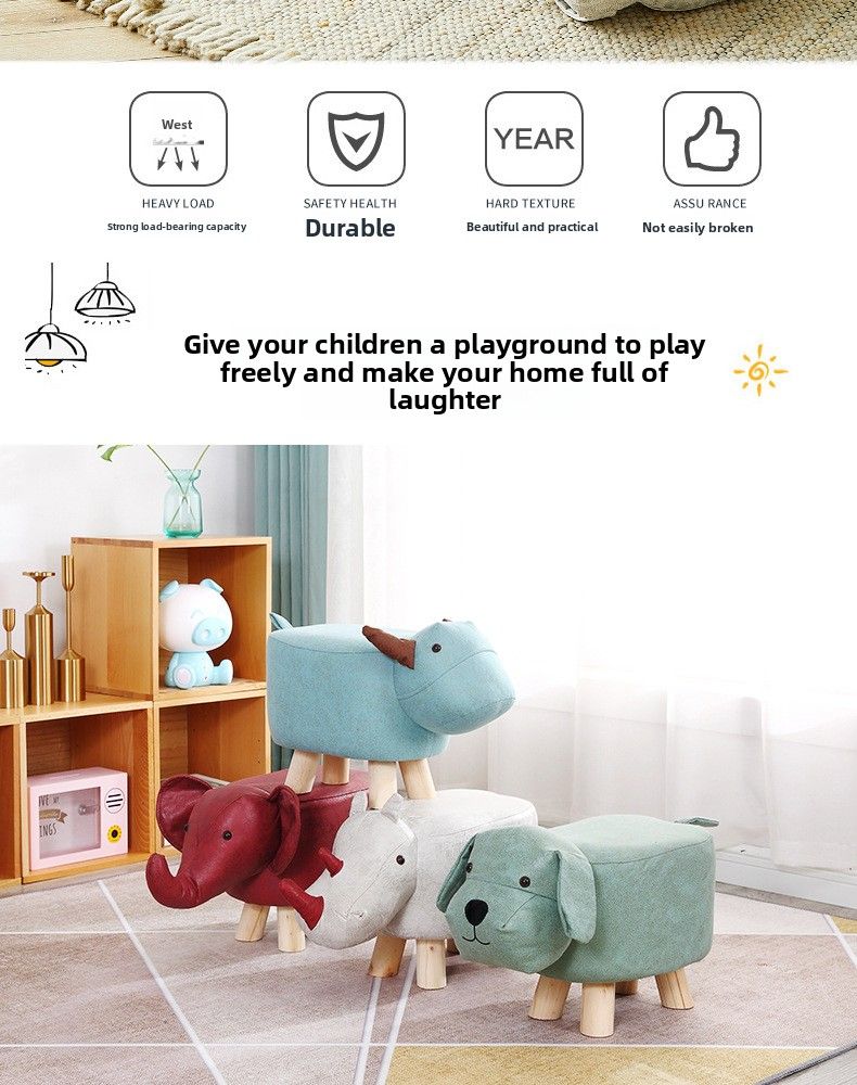 Sgabello basso in legno massello per bambini, in tessuto, a forma di elefante dei cartoni animati, per cambiare le scarpe, per uso domestico_voghion.com