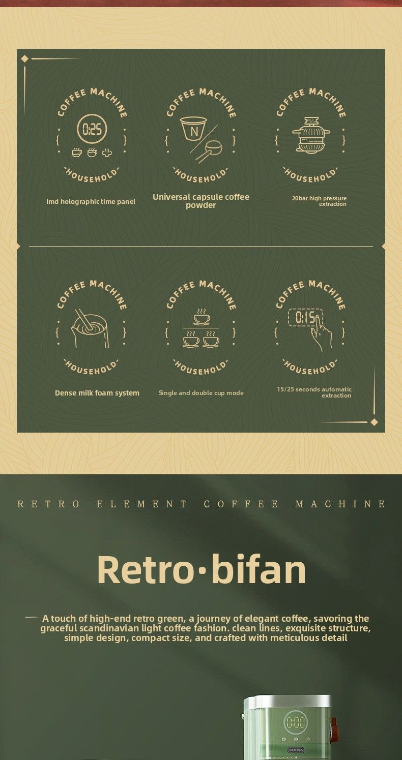 Konka Cross-Border Italian Semi-Automatic Extraction Espresso Home Small Handle Capsule Coffee Machine_voghion.com