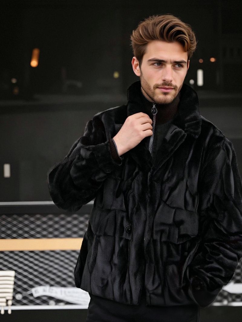 Herren-Premium-Ledermantel mit Nerz-Revers – Modejacke in europäischer Größe (Schwarz/Braun, S-2XL)_voghion.com