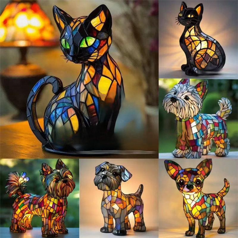 New Dog Series Resin Ornaments LED Night Light Art Animal Statue Creative Home Desktop Decoration_voghion.com