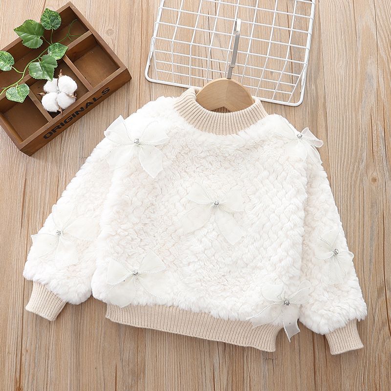 Pull en velours épais pour filles, haut chaud, nouveau style coréen, col rond, imitation fourrure, pour bébés et enfants, hiver 2022_voghion.com
