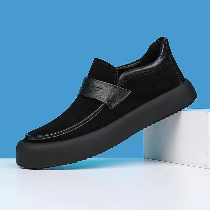Euro Step Outono Versátil Moderno Slip-On Casual Sapatos de Couro Masculinos Mocassins Preguiçosos de Uma Peça_voghion.com