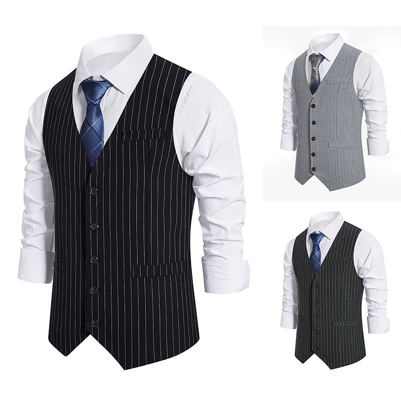 Striped single breasted in European size, Gatsby casual suit vest for men_voghion.com