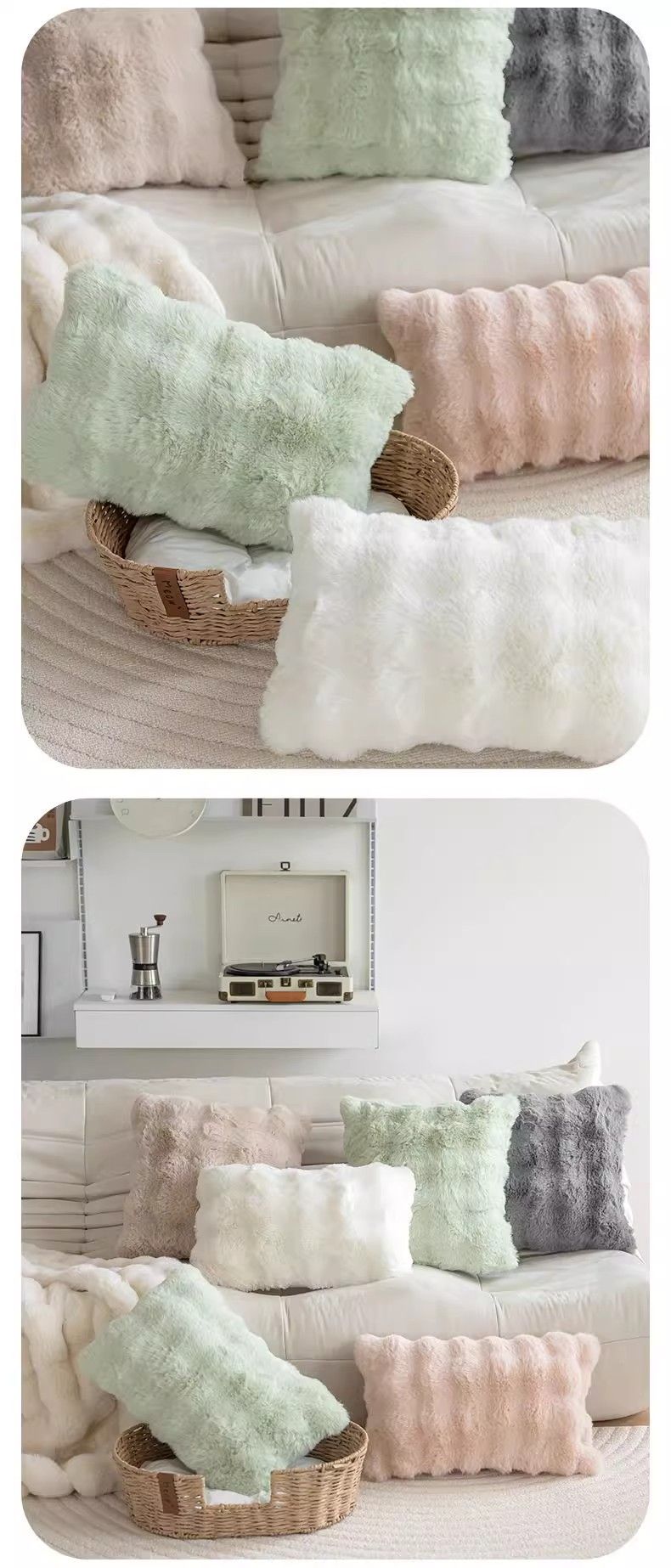Copricuscini e cuscini in velluto di peluche - Federe decorative morbide e soffici, quadrate e rettangolari per divano, letto, soggiorno_voghion.com