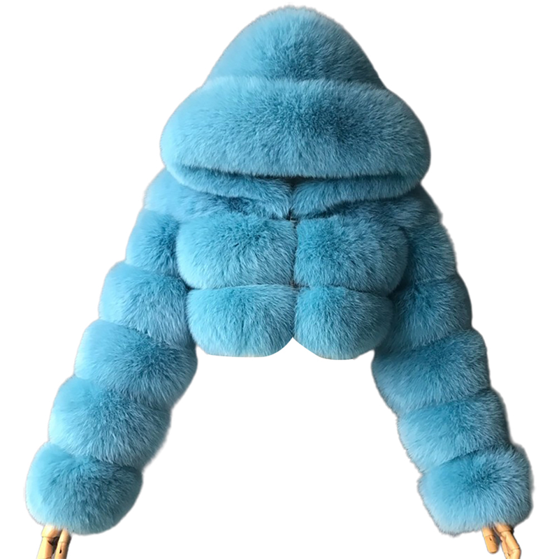 Lös tjock päls Plyschjacka Kvinnor Flickor Mode Vinter Fuskpäls Beskuren kappa Fluffig Zip Huva Varm Kort jacka_voghion.com