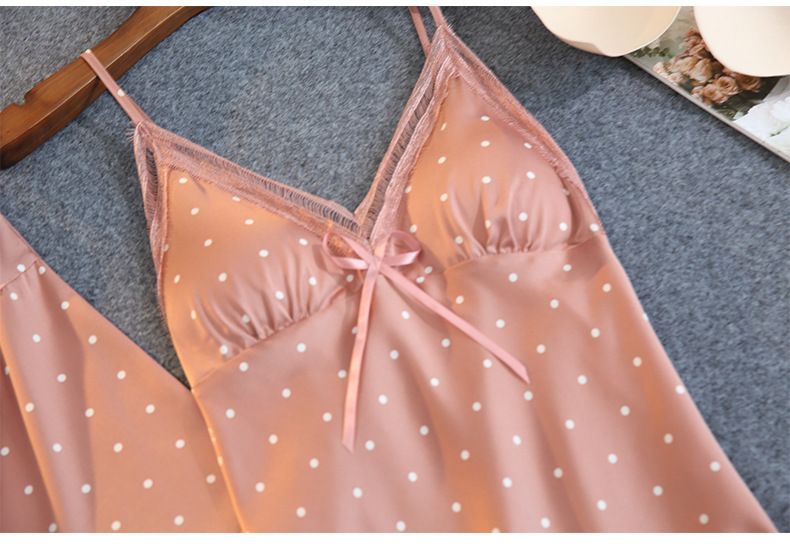 Női hálóruhák Selyemutánzatú szexi pizsama női jégselyem pántnélküli hálóing kétrészes pizsama melltartópárnával_voghion.com