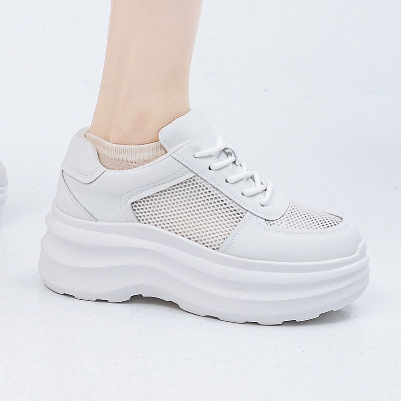Echtes Leder Dicken Sohlen Weiß Cloud Traum 25 Frühling Neue Stil Doppel Net Casual Modische Sport Für frauen Schuhe_voghion.com