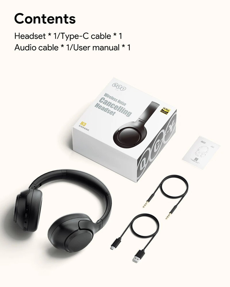 QCY H3 ANC Wireless Headphones Bluetooth 5.4 Hi-Res Audio Over Ear Headset 43dB Hybrid Active Noise Cancellation_voghion.com