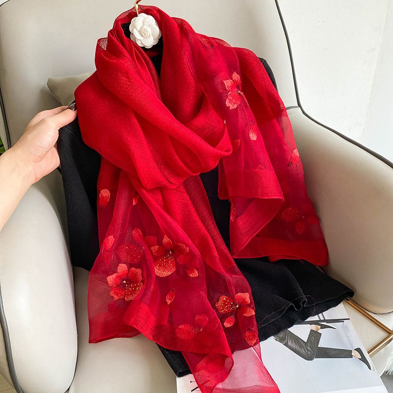 Hangzhou embroidered silk wool scarf women's autumn and winter all-match mulberry silk embroidery silk scarf mother cheongsam shawl_voghion.com