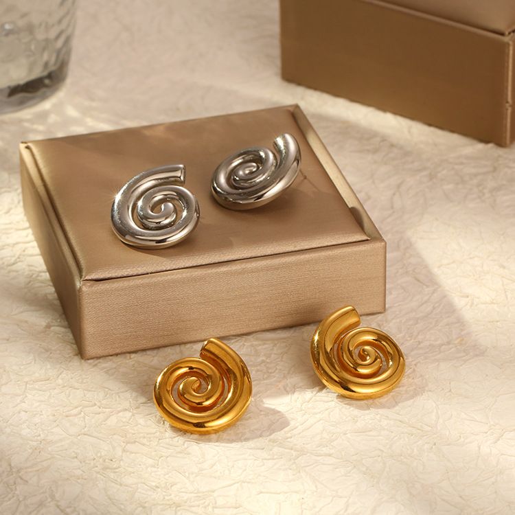 1 Trend New Gold Rotating Pattern Filettato Orecchini da donna in acciaio inossidabile Gioielli_voghion.com
