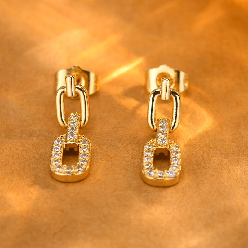 Eleganti orecchini pendenti con catena in zircone color oro da donna, design geometrico per ufficio e feste, accessori per gioielli di personalità alla moda in oro_voghion.com