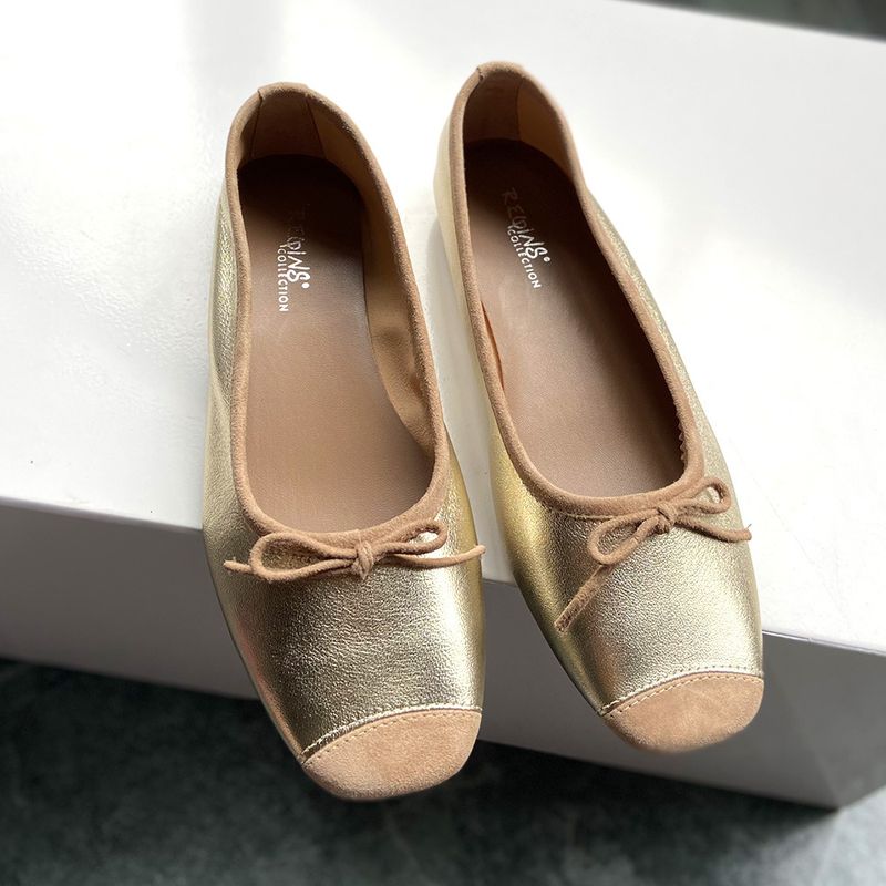 Niche Reqins Ballettschuhe aus echtem Leder, französischer Retro-Stil, flach, eckige Zehenpartie, Schleife, Tanzschuhe für Damen_voghion.com