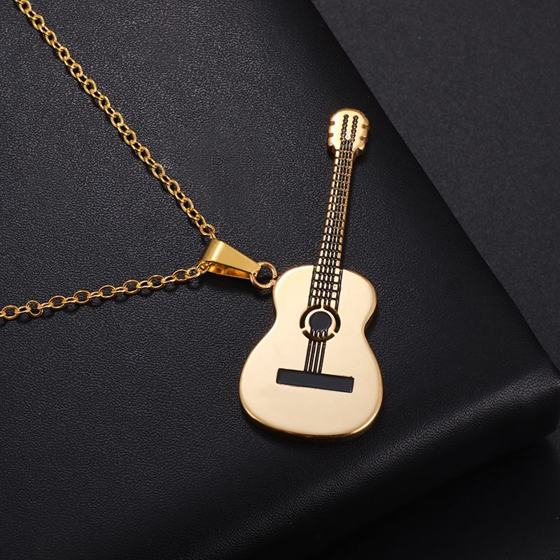 Heiße Verkäufe Edelstahlhalskette mit Gitarrenanhänger, geeignet für Männer und Frauen, Hip-Hop-Musikelemente, Schmuck, Abschluss_voghion.com