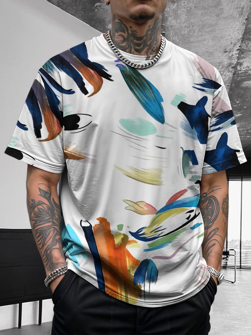 Sommer Neue Herren Tie Dye Graffiti Hip-Hop Mode Lässig Atmungsaktiv Vielseitig Bequem Hübsches Kurzarmhemd_voghion.com