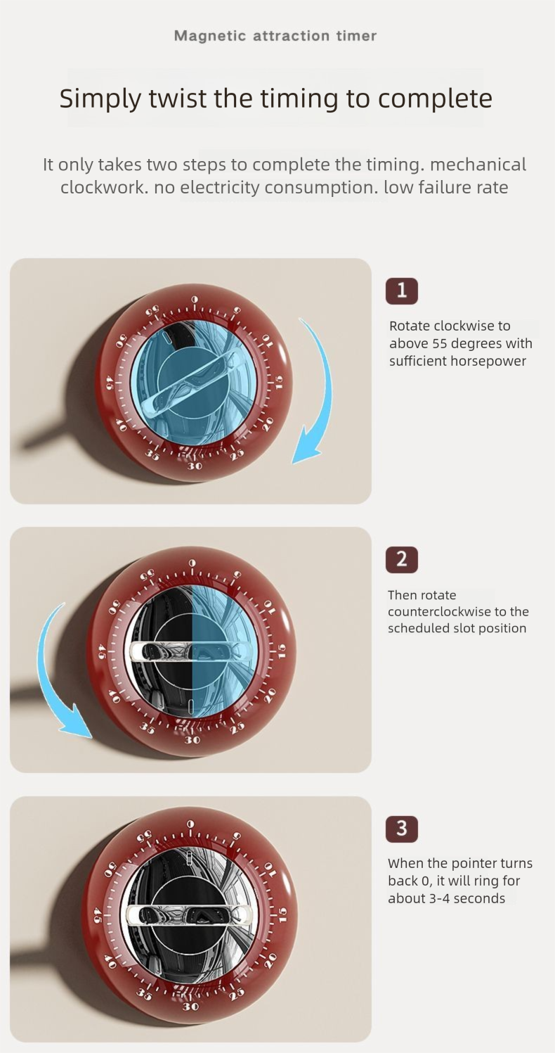 【Entrega rápida】Temporizador de cocina con cuenta regresiva y succión magnética, recordatorio mecánico para estudio en casa_voghion.com