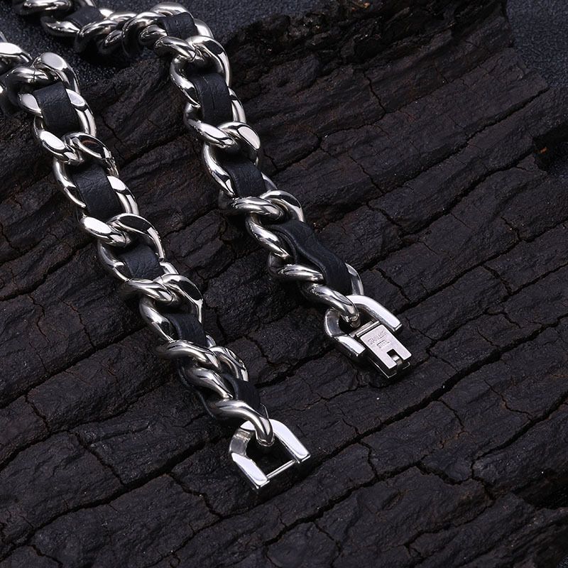 Herrenschmuck Trendy Hip Hop Style Geflochtenes Lederarmband aus Titanstahl Nischendesign High-End-Schmuck_voghion.com