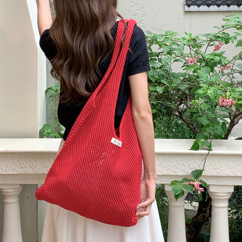 Borsa a tracolla in maglia rossa intrecciata a maglia per donna, stile casual, estivo, pigro, grande capacità_voghion.com