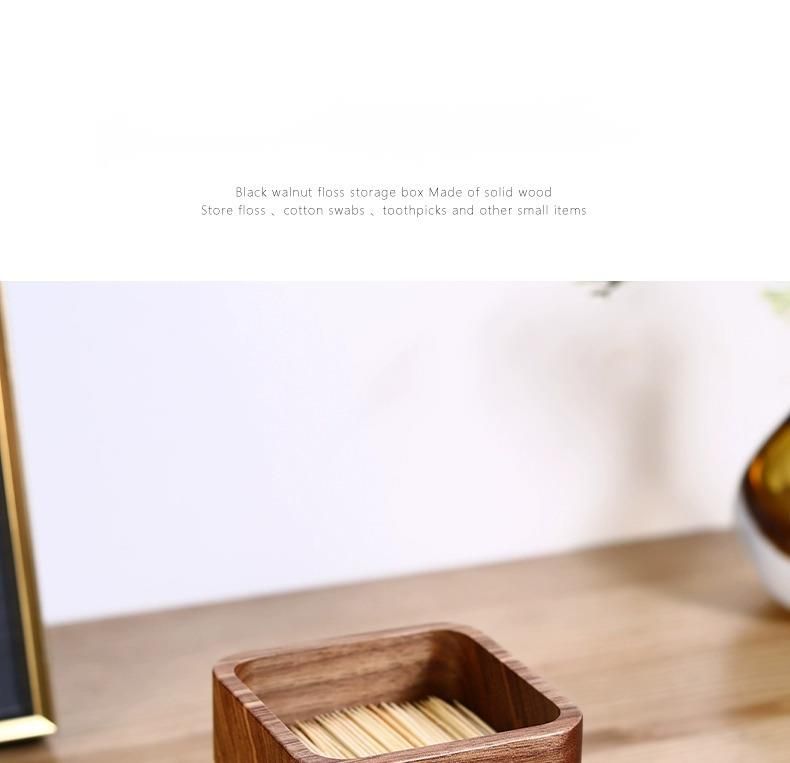 Boîte à fil dentaire en bois massif, boîte de rangement pour cure-dents en bois de noyer noir de style chinois avec couvercle, pour usage domestique_voghion.com