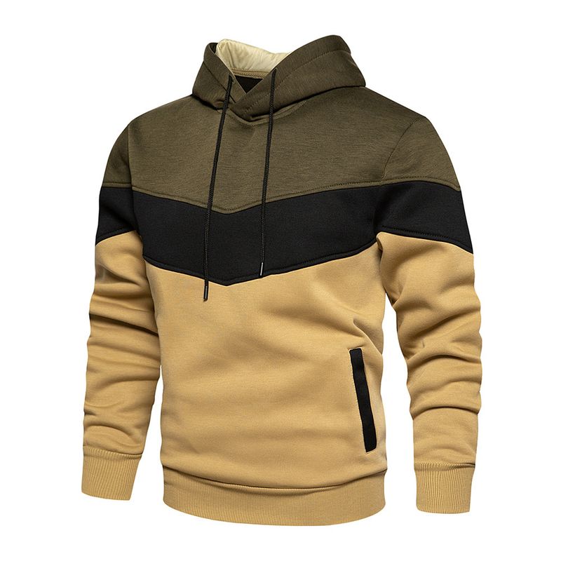 Conjunto deportivo informal de dos piezas con capucha y contraste de color para hombre_voghion.com