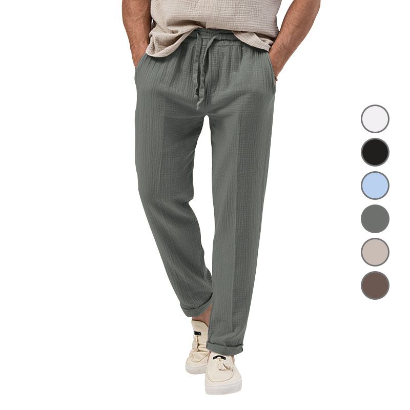 2023 Summer Breathable Solid Color Bubble Plus Size Loose Men's Casual Pants_voghion.com