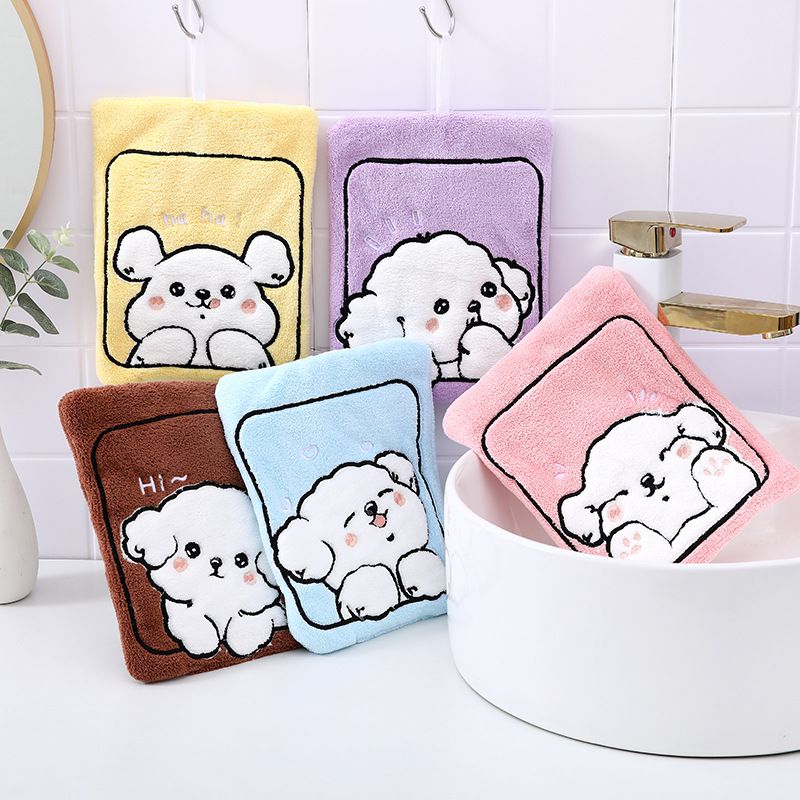 Asciugamano da appendere alla cucina per bambini, in pile di corallo spesso, assorbente e ad asciugatura rapida, modello Lillian Square Puppy_voghion.com