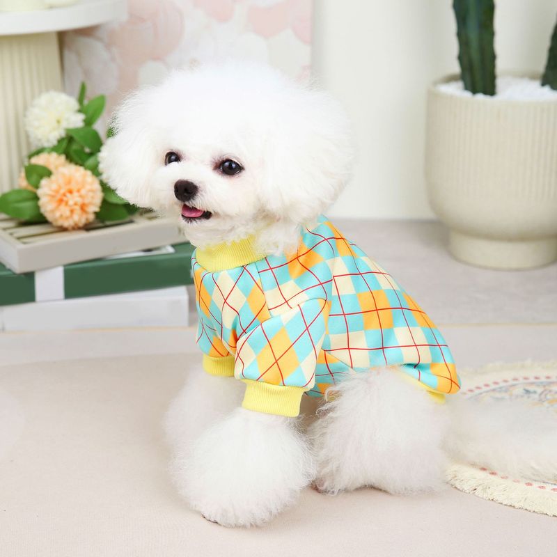 Guangying Bluza dla zwierząt Okrągły dekolt Klasyczna krata Ciepły sweter Uroczy element ubioru Streetwear Sweter z nadrukiem Pies Dwunożne ubrania Kostium dla szczenięcia_voghion.com