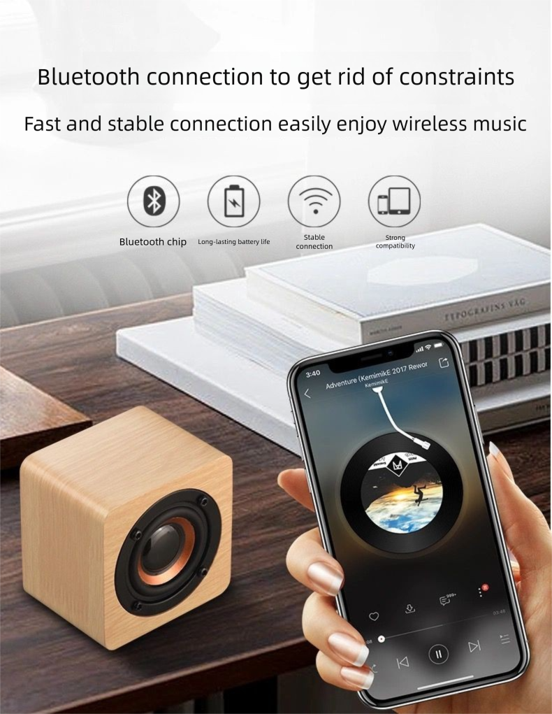 Q1 Caixa de Som Bluetooth Portátil de Madeira Mini Subwoofer de Áudio Sem Fio para Celular Presente Alta Potência Volume Criativo_voghion.com