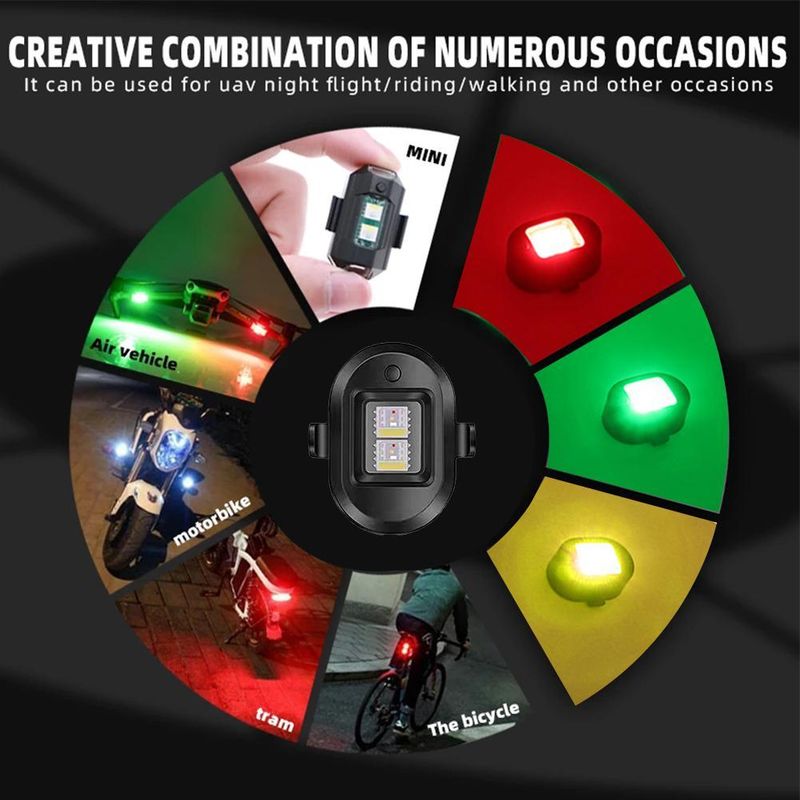 1PC universel LED Anti-collision voyant d'avertissement 7 couleurs clignotant moto vélos Drone avec stroboscope voiture feux d'avertissement 3 Mode_voghion.com