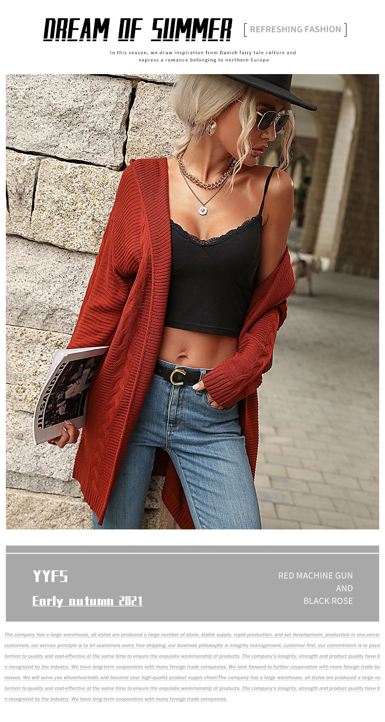 Red Long-sleeved Knitted Twist Hooded Sweater Cardigan_voghion.com