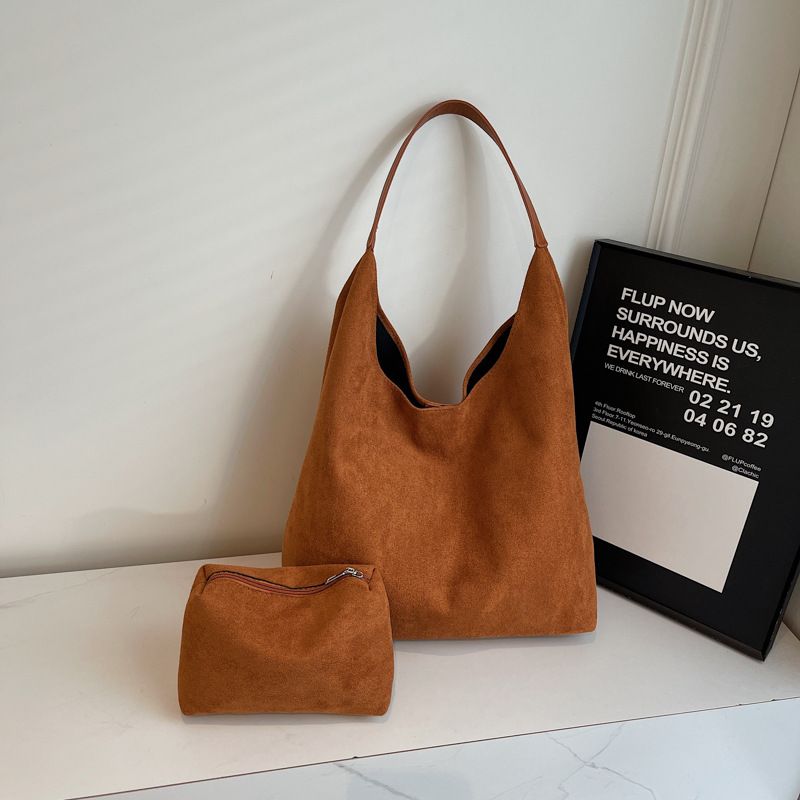 Loose Large Capacity For Women 2024 New Autumn Winter Commuter Shoulder Suede Tote Bucket Bag_voghion.com