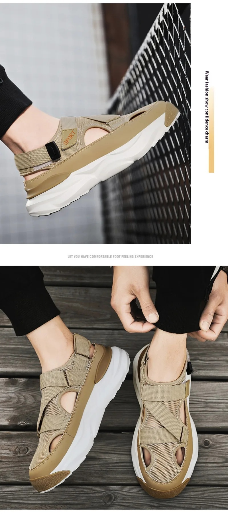 Trendiga Designer Män Mesh Andningsbara Casual Skor Lättvikt Halkfria Beach Flip Flops Man Platform Cave Sandaler_voghion.com