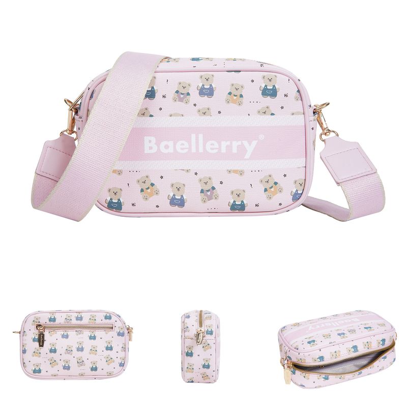 New Women's Baellerry Cartoon Zipper Shoulder Crossbody Bear Print Small Square Bag_voghion.com
